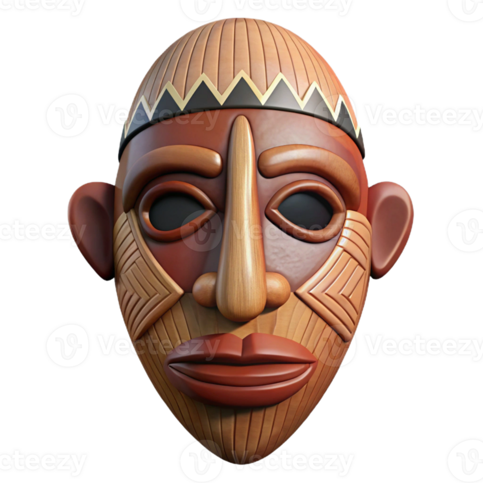 elegant minimalist Traditional African Mask Carved Wood Texture Cutout png
