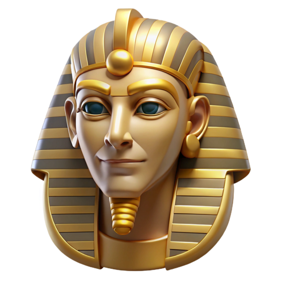 beautiful minimalist Egyptian Pharaoh Mask Gold Detail Front View Transparent Background exclusive png
