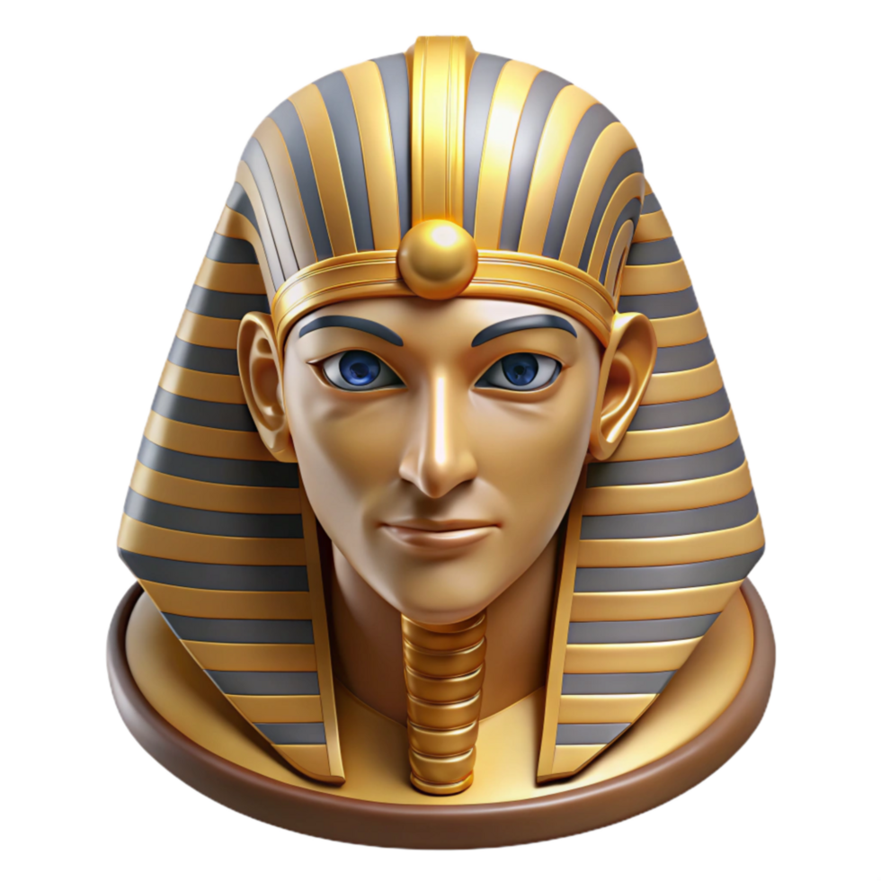 extraordinary minimalist Egyptian Pharaoh Mask Gold Detail Front View Transparent Background authentic png