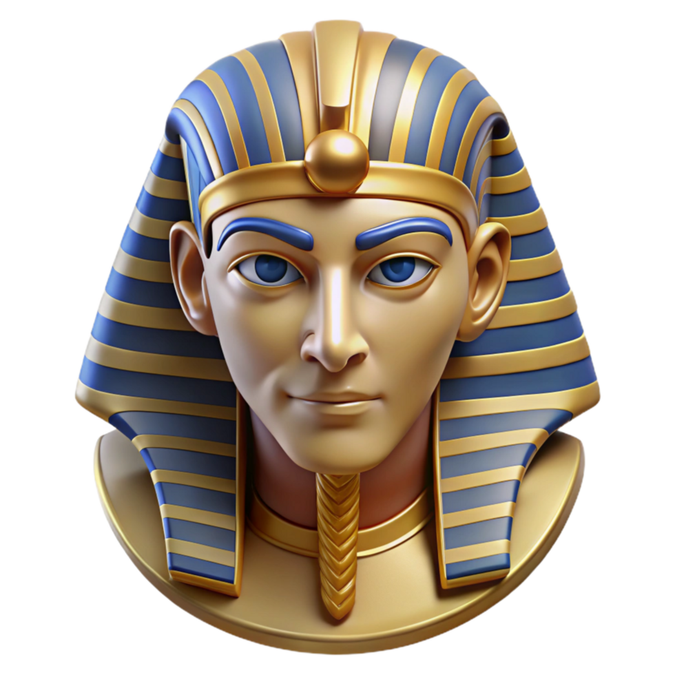 dramatic abstract Egyptian Pharaoh Mask Gold Detail Front View Transparent Background high resolution png