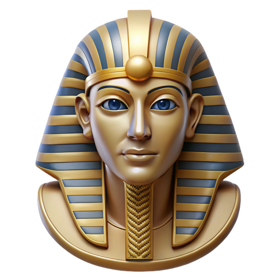 impressive contemporary Egyptian Pharaoh Mask Gold Detail Front View Transparent Background png