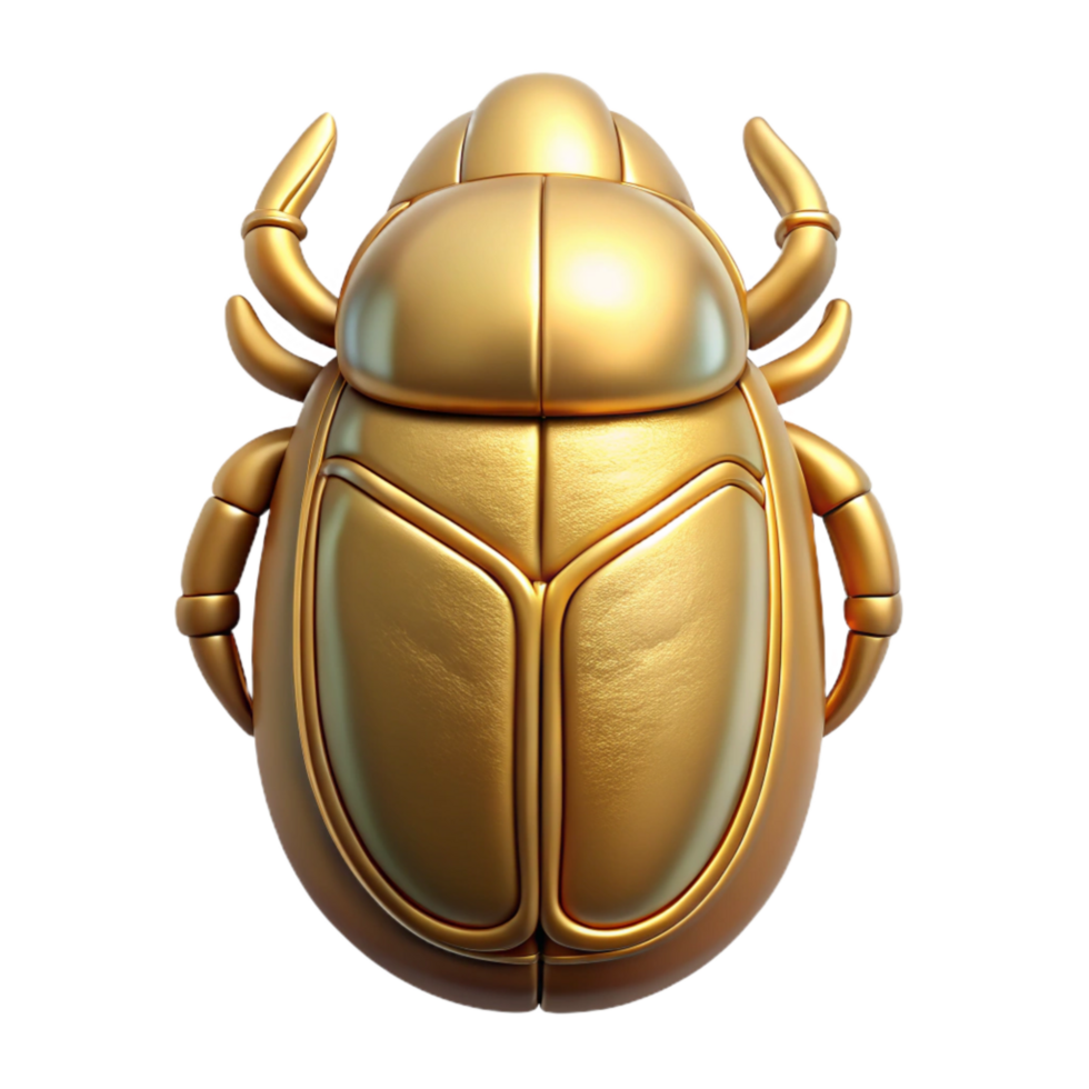 vibrant contemporary Egyptian Scarab Beetle Gold Finish Top View Transparent Background high quality png