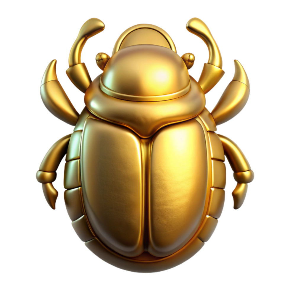 magnificent modern Egyptian Scarab Beetle Gold Finish Top View Transparent Background png
