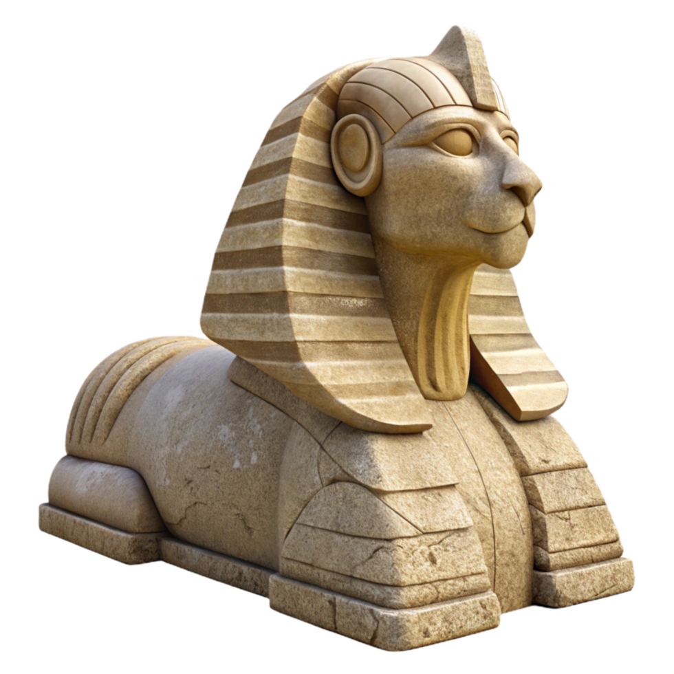 magnificent vintage Egyptian Sphinx Stone Texture Side View Transparent Background high quality png