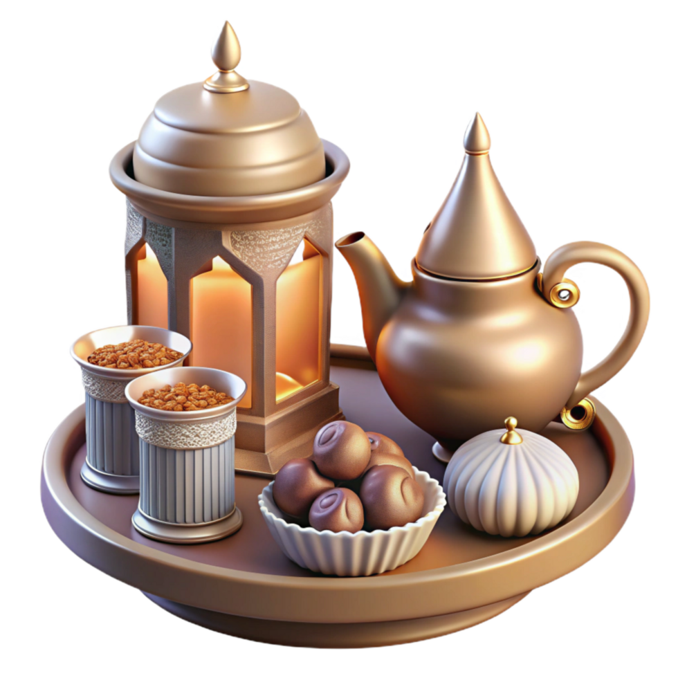 elegant contemporary Eid Al Fitr Dates and Tea Set Transparent high quality png
