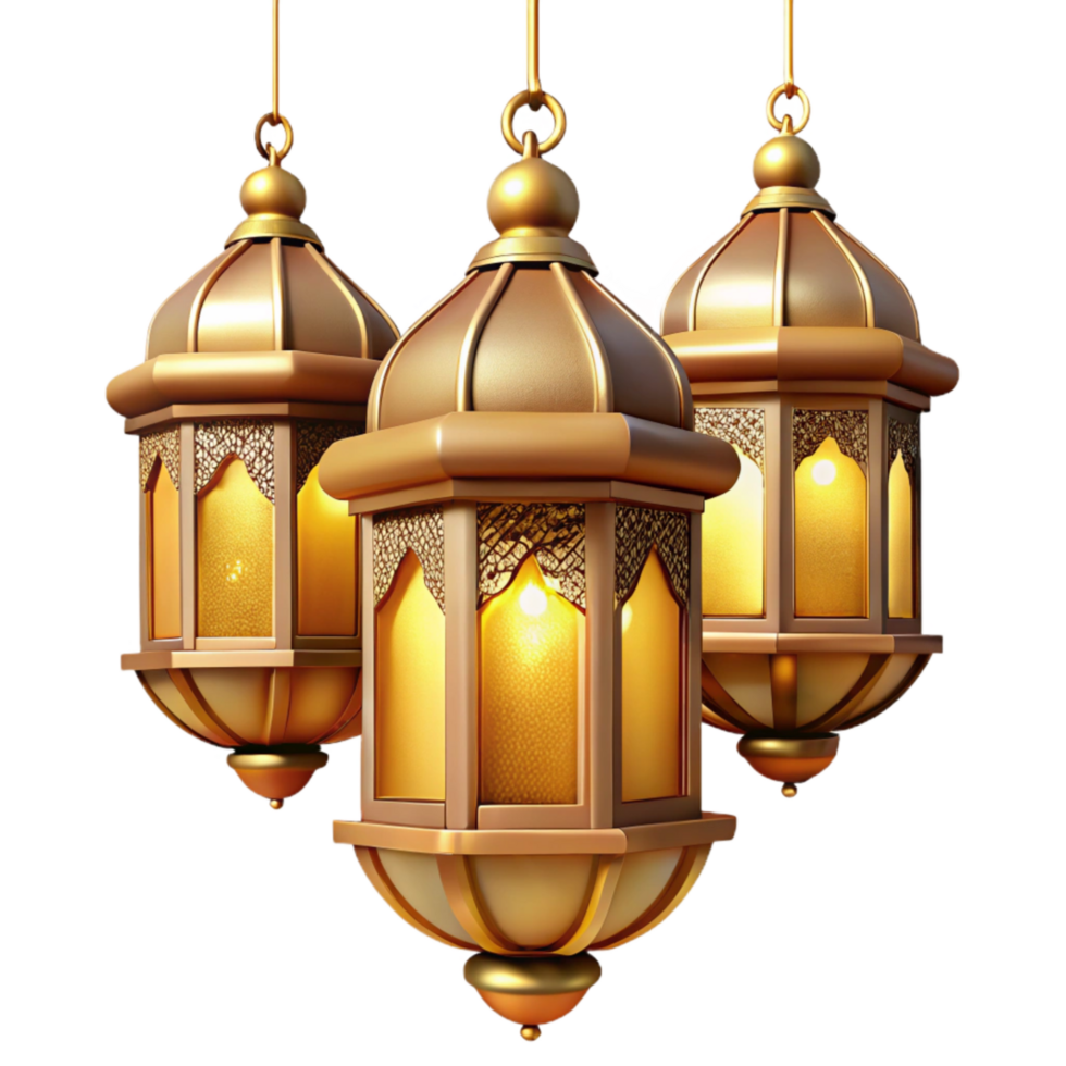 vibrant modern Eid Mubarak Lanterns Hanging Golden Light Isolated genuine png