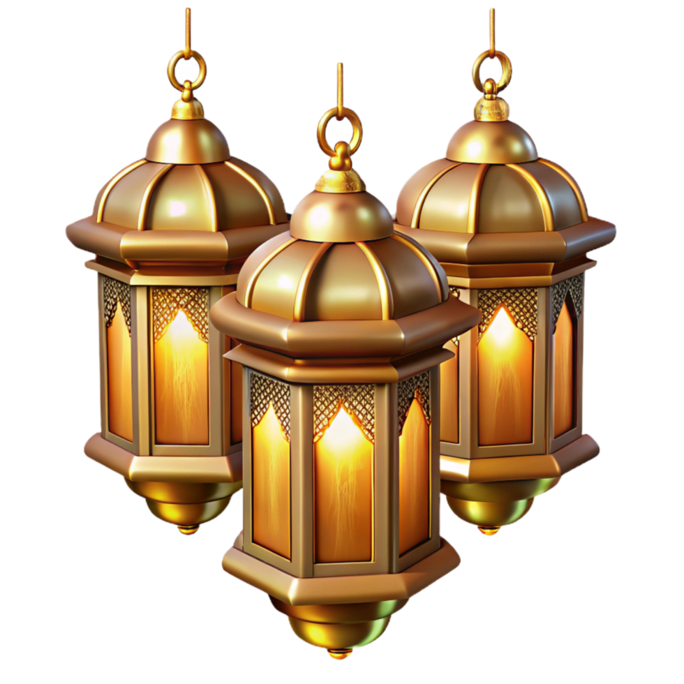 stunning rustic Eid Mubarak Lanterns Hanging Golden Light Isolated premium png