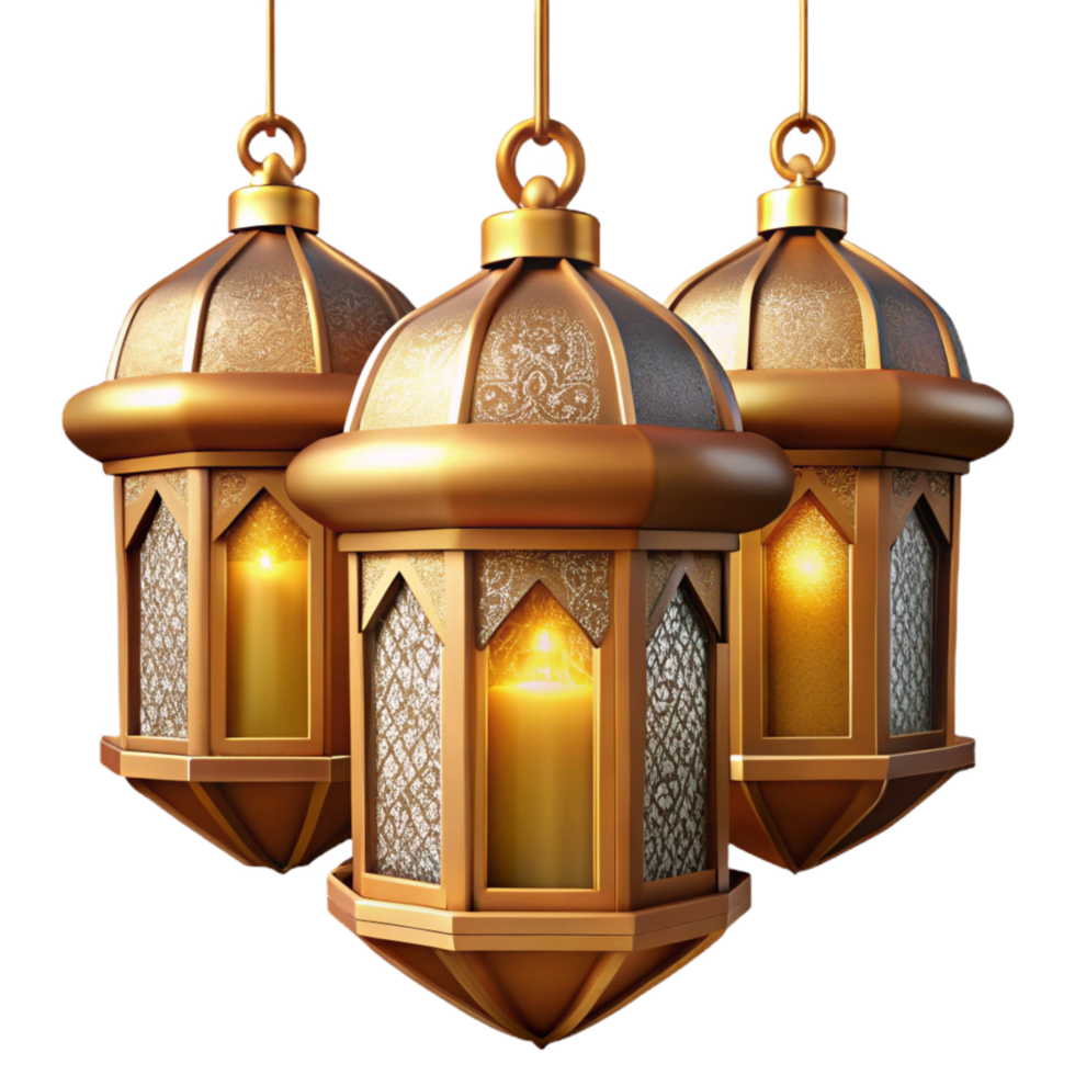 elegant minimalist Eid Mubarak Lanterns Hanging Golden Light Isolated high quality png
