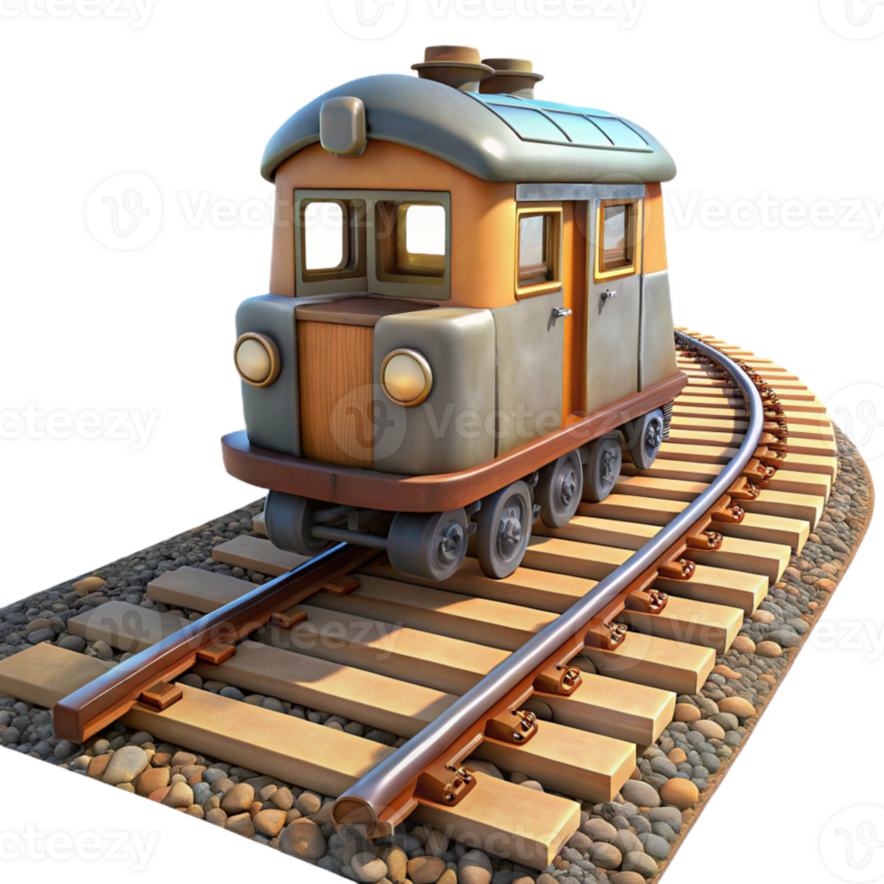 serene minimalist Train on Railroad Tracks Transparent Background detailed png