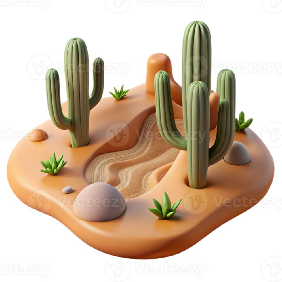 beautiful traditional Transparent Background Desert Landscape with Cacti Aerial View exclusive png
