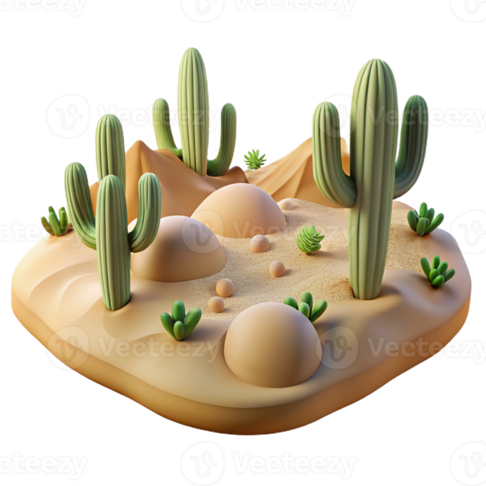 extraordinary artistic Transparent Background Desert Landscape with Cacti Aerial View professional png