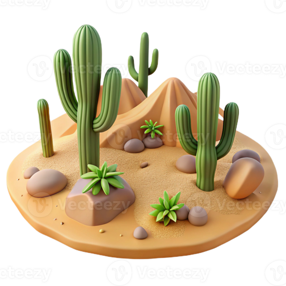 wonderful modern Transparent Background Desert Landscape with Cacti Aerial View professional png