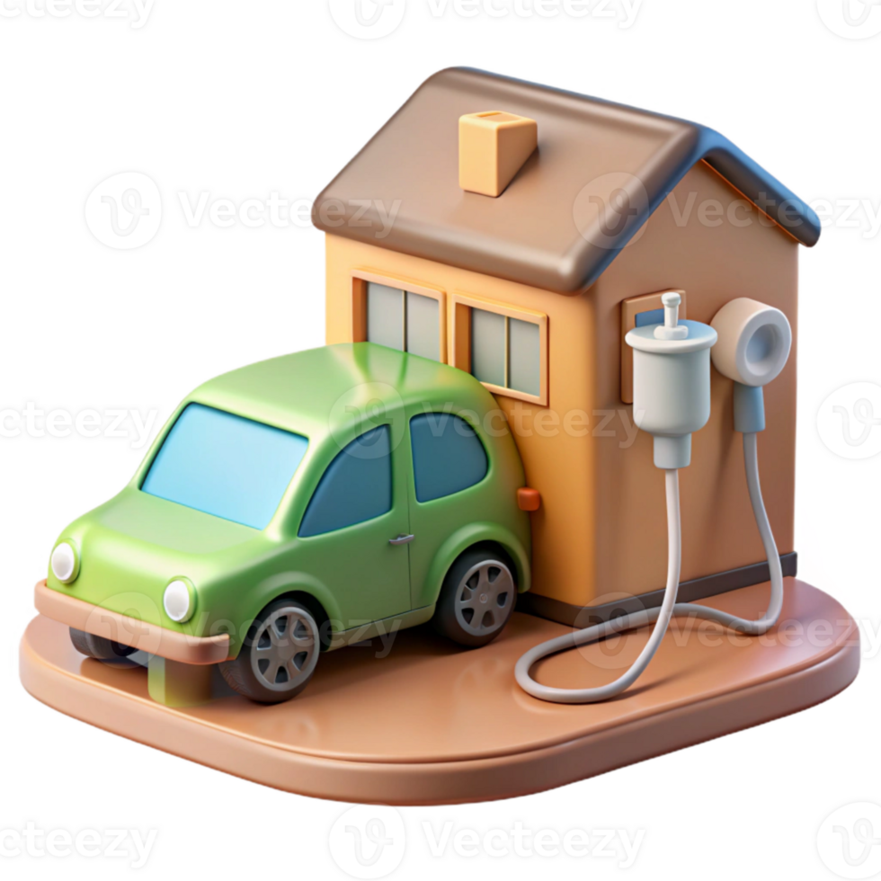elegant artistic Electric Car Charging at Home Isolated Cutout authentic png