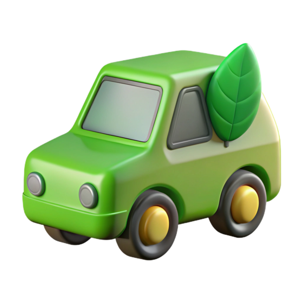 vibrant classic Electric Car Icon with Green Leaf Detail Isolated original png