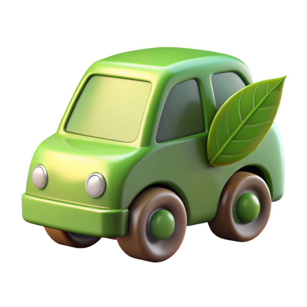 Electric Car Icon with Green Leaf Detail Isolated png