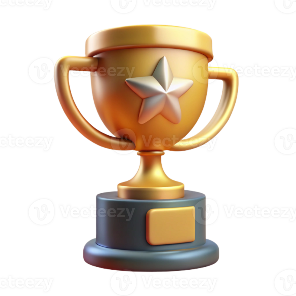 impressive classic Trophy Award with Star Achievement Symbol Gold Finish Transparent Background detailed png