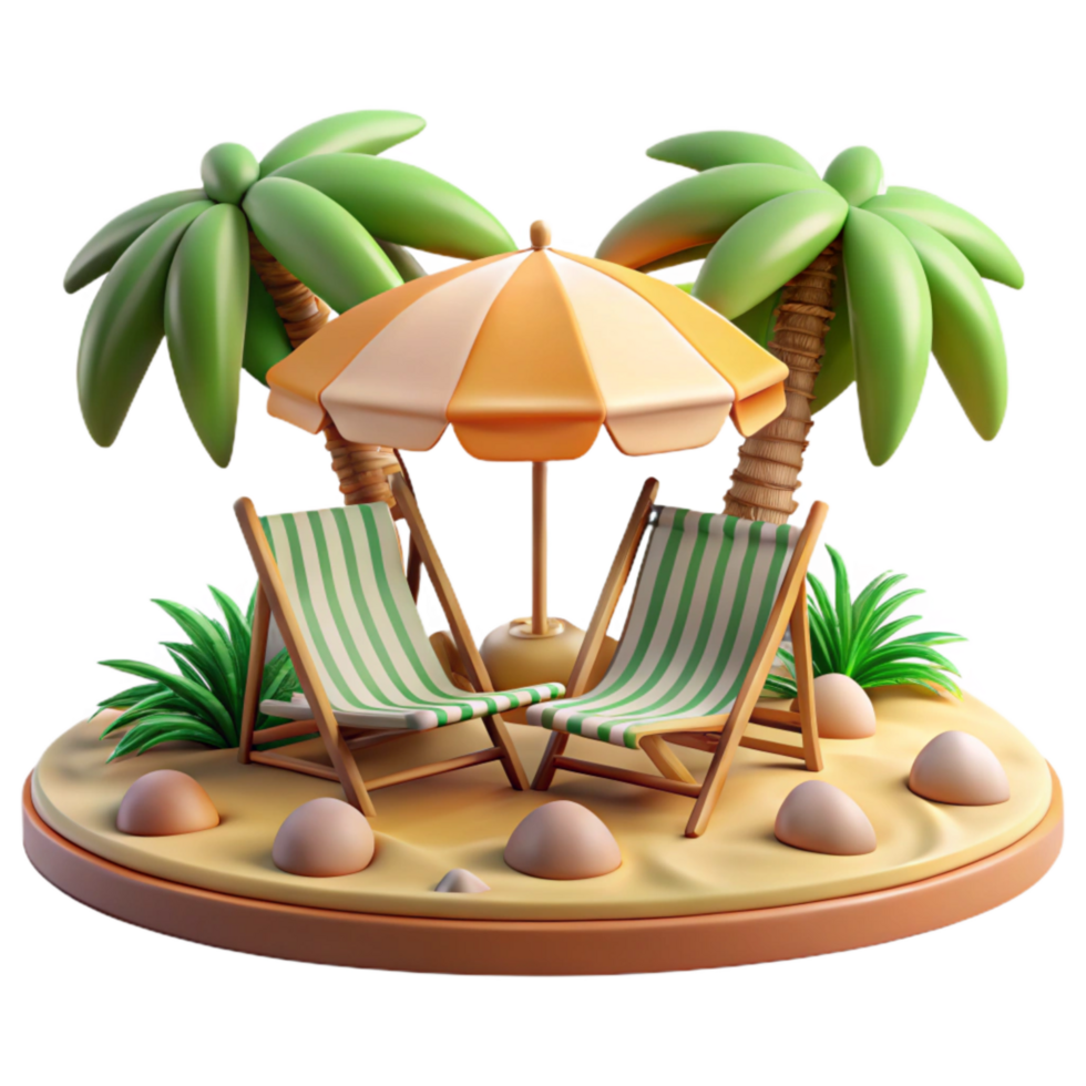 dramatic rustic Tropical Beach with Umbrellas and Chairs Isolated original png