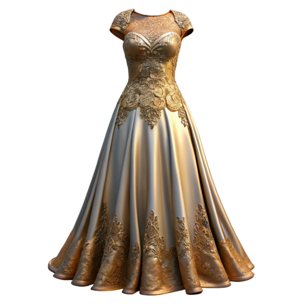 serene artistic Elegant Evening Gown with Lace Detail Isolated authentic png