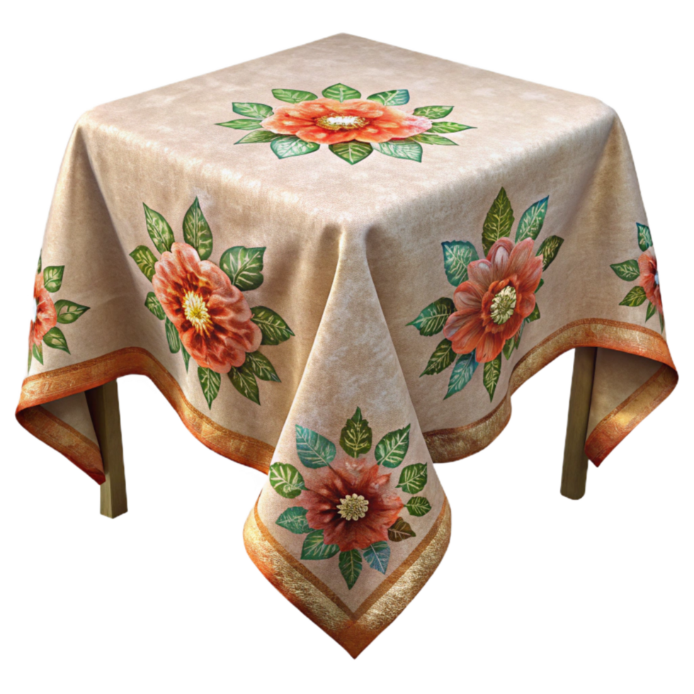 elegant abstract Embroidered Cotton Tablecloth Floral Pattern Transparent Background professional png