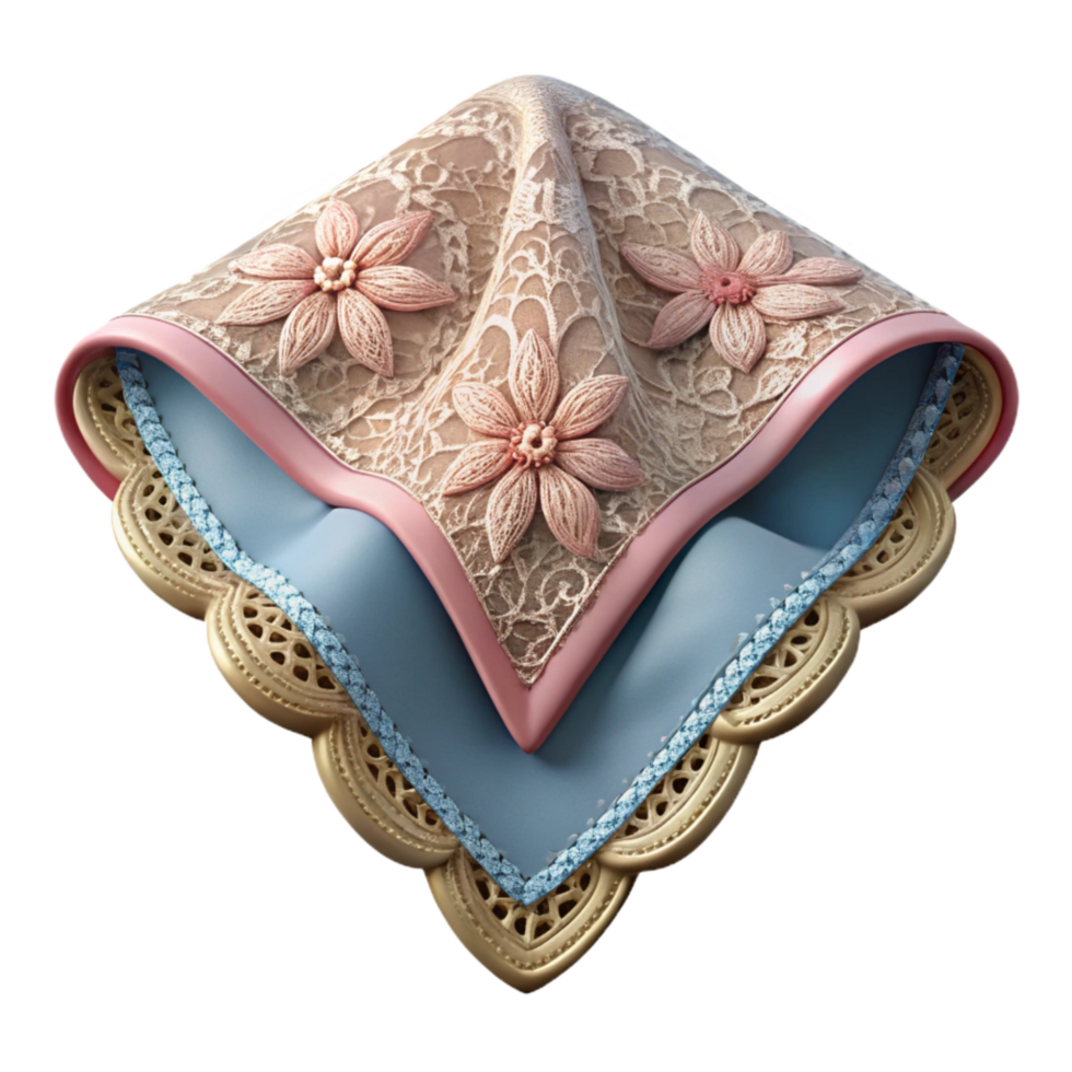 serene rustic Embroidered Handkerchief Delicate Lace Isolated detailed png