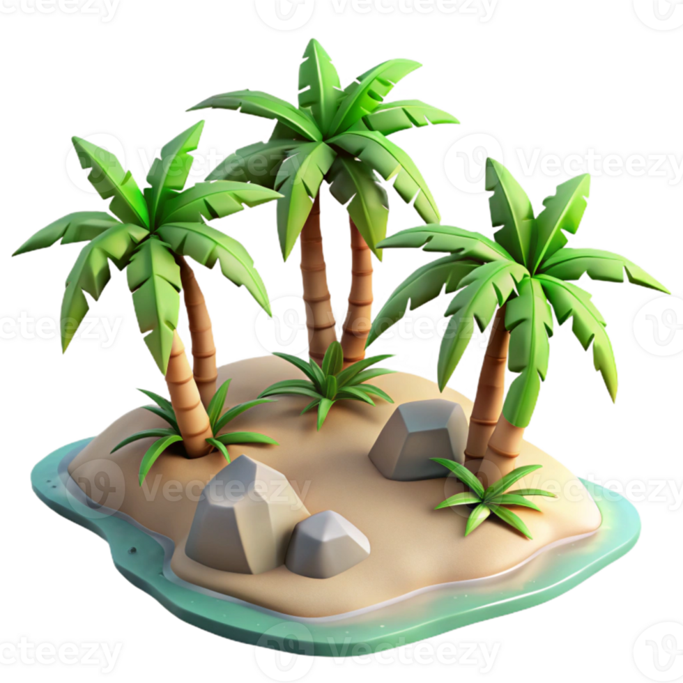 wonderful minimalist Tropical Island Landscape with Palm Trees Isolated genuine png