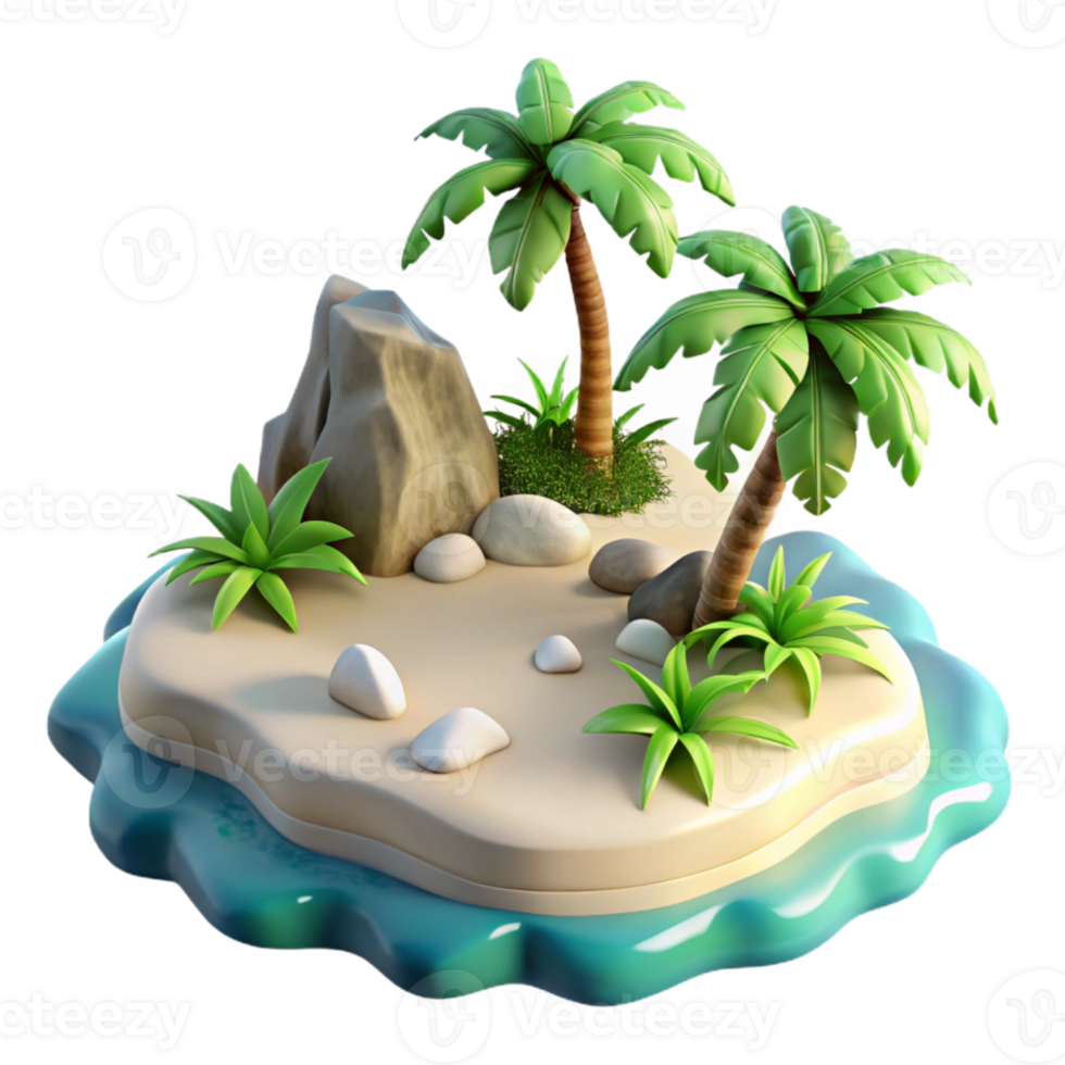 elegant artistic Tropical Island Lush Vegetation Aerial View Transparent Background premium png