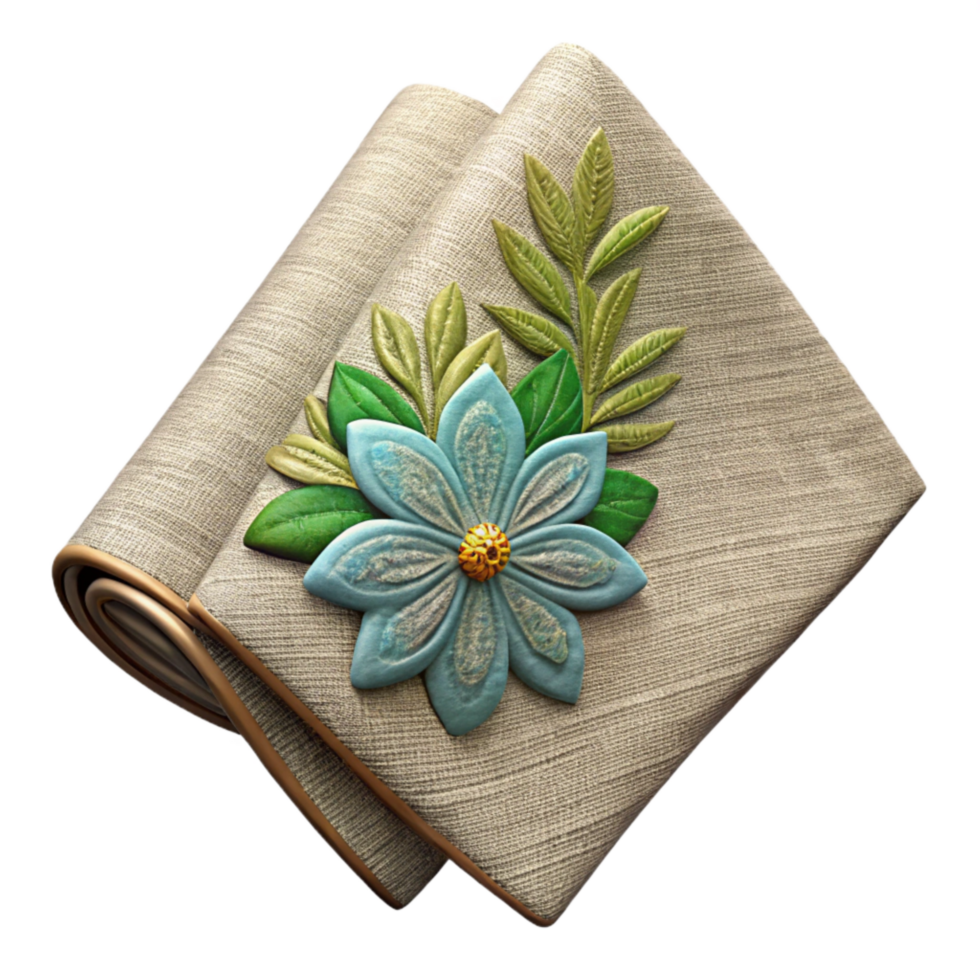 magnificent artistic Embroidered Linen Napkin Floral Motif Isolated detailed png