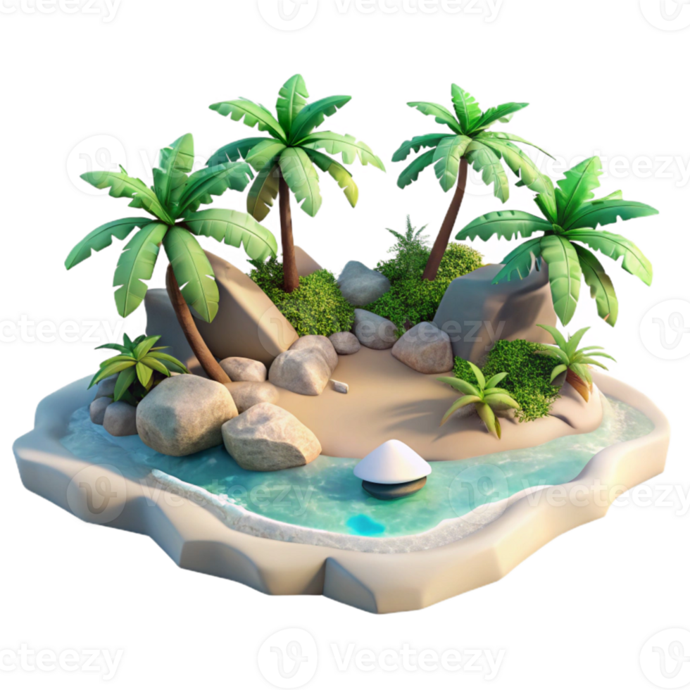 wonderful artistic Tropical Island Lush Vegetation Aerial View Transparent Background detailed png
