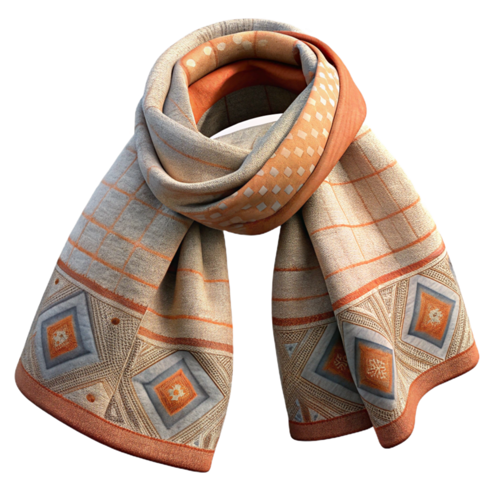 impressive creative Embroidered Linen Scarf Geometric Pattern Transparent Background high resolution png