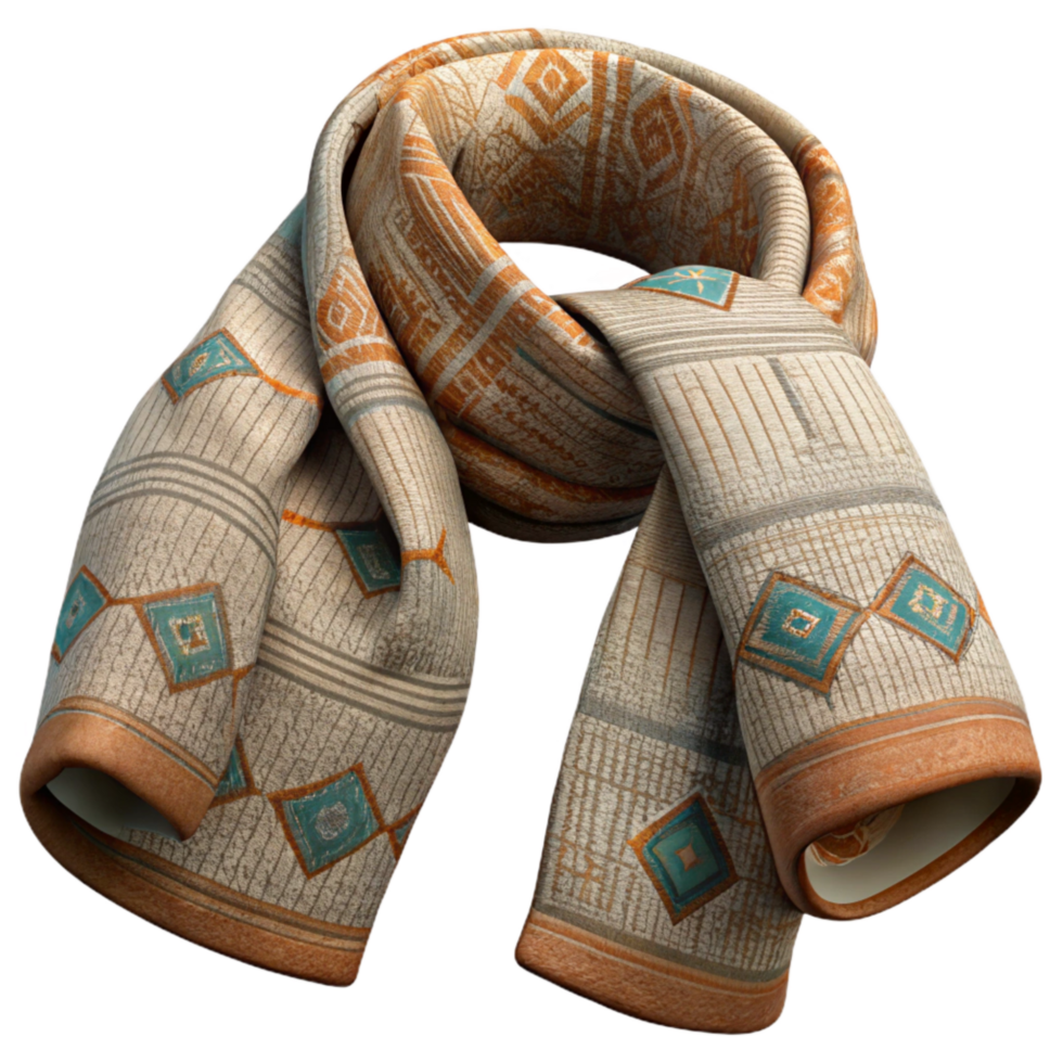 elegant minimalist Embroidered Linen Scarf Geometric Pattern Transparent Background premium png