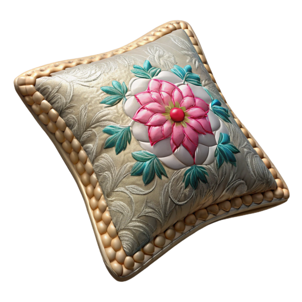 stunning traditional Embroidered Pillowcase Floral Pattern Cutout with Pastel Colors premium png