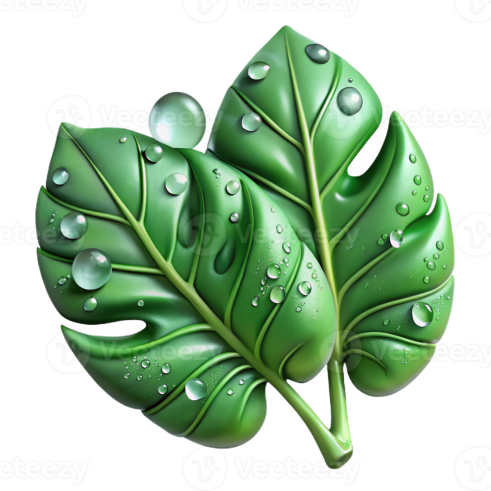 impressive rustic Tropical Leaves with Water Droplets Transparent Background png