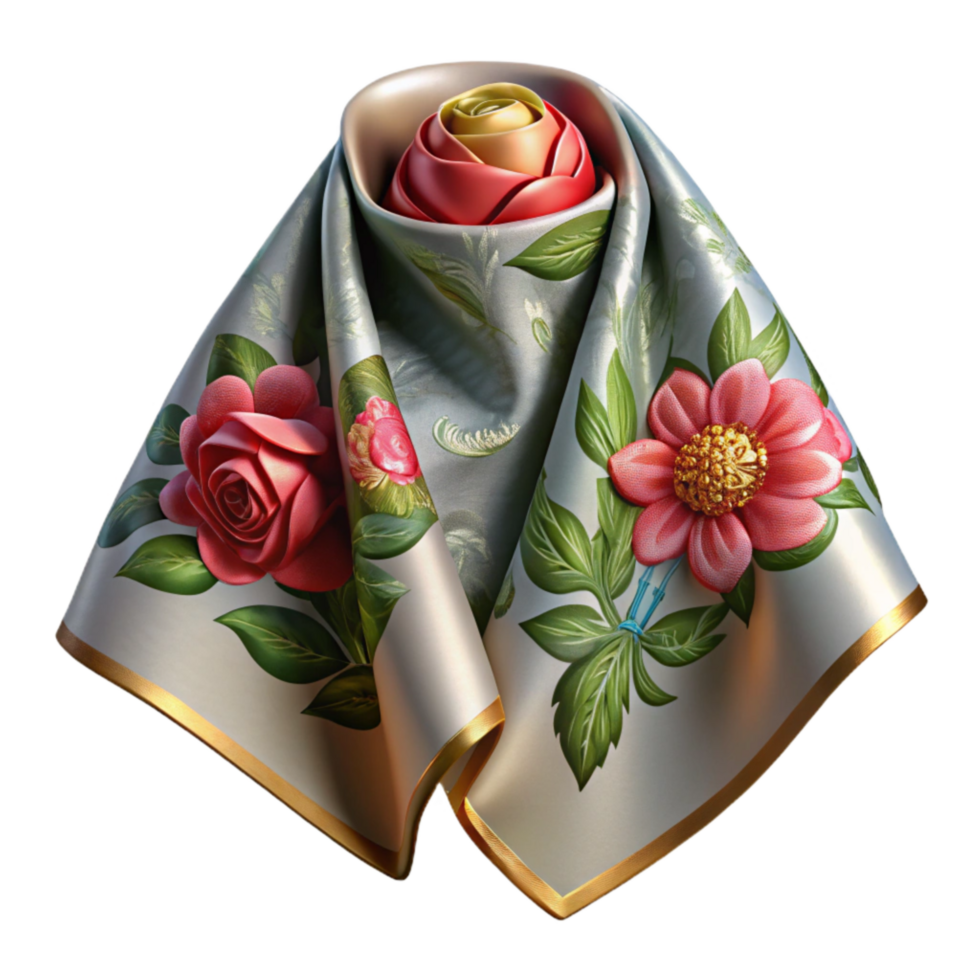 stunning modern Embroidered Silk Cloth Floral Design Transparent Background authentic png