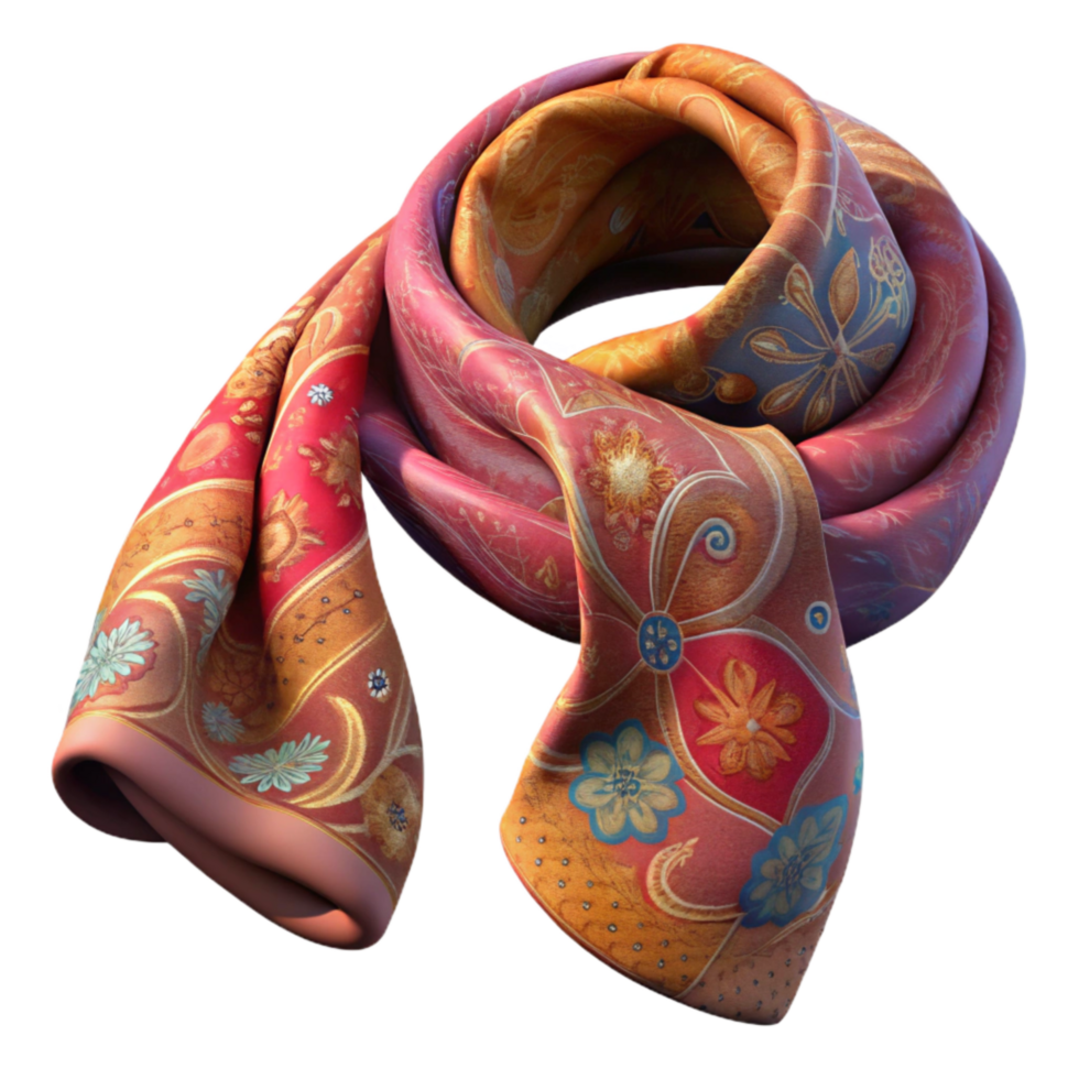 vibrant minimalist Embroidered Scarf with Paisley Pattern Isolated png