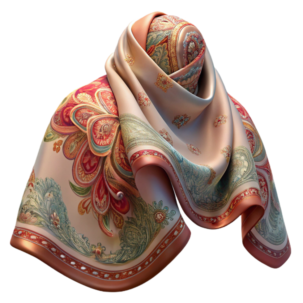 elegant abstract Embroidered Silk Shawl Paisley Pattern Transparent Background exclusive png
