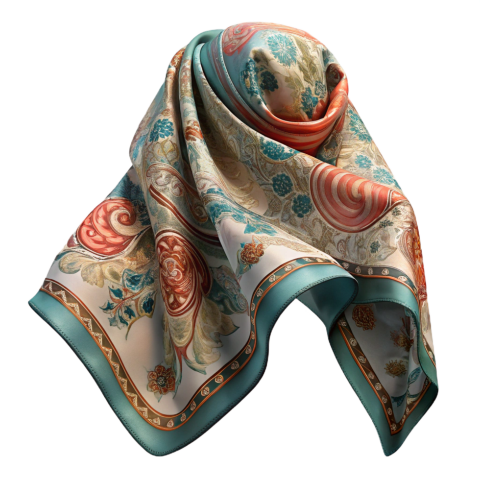serene artistic Embroidered Silk Shawl Paisley Pattern Transparent Background exclusive png
