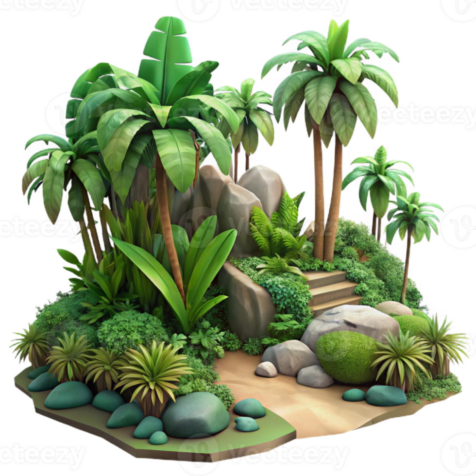 impressive classic Tropical Rainforest Scene Isolated with Lush Vegetation original png