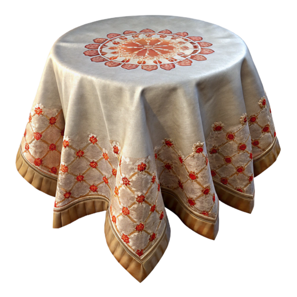 dramatic classic Embroidered Tablecloth Delicate Stitches Transparent Background high resolution png