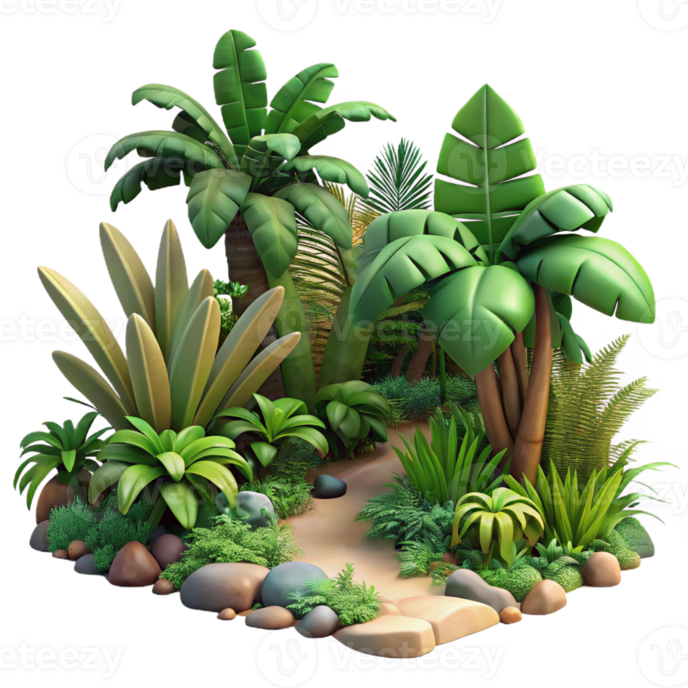stunning artistic Tropical Rainforest Scene Isolated with Lush Vegetation high resolution png