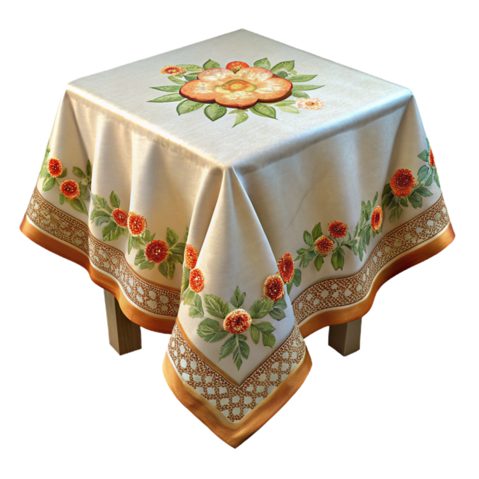 stunning rustic Embroidered Tablecloth Delicate Stitches Transparent Background png