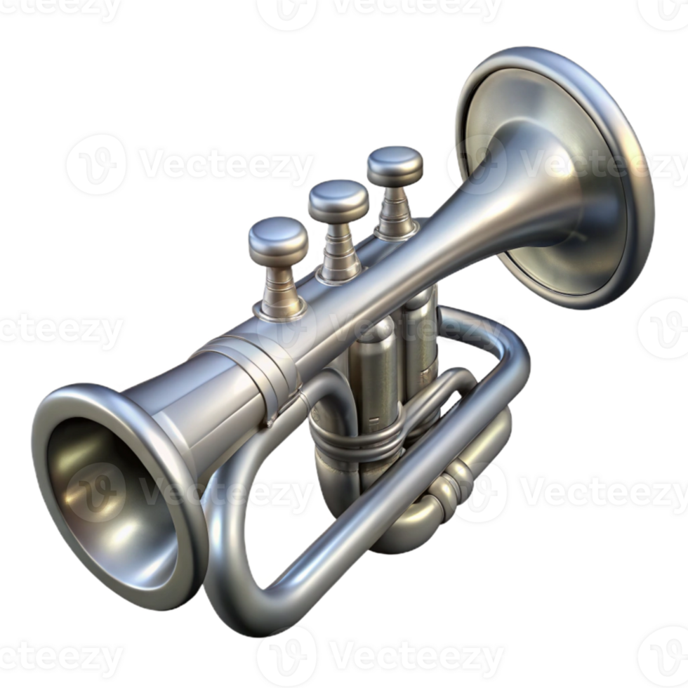 beautiful abstract Trumpet Silver Finish Side View Isolated detailed png