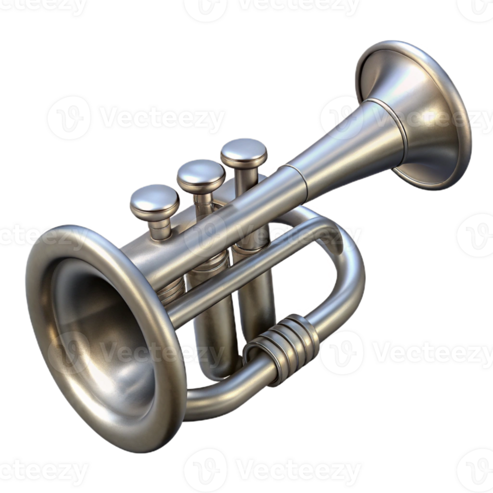 extraordinary artistic Trumpet Silver Finish Side View Isolated authentic png
