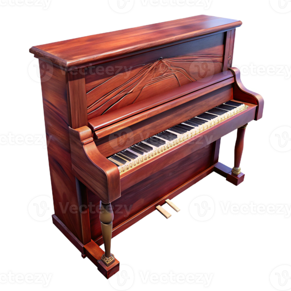 impressive minimalist Upright Piano Mahogany Finish Isolated detailed png