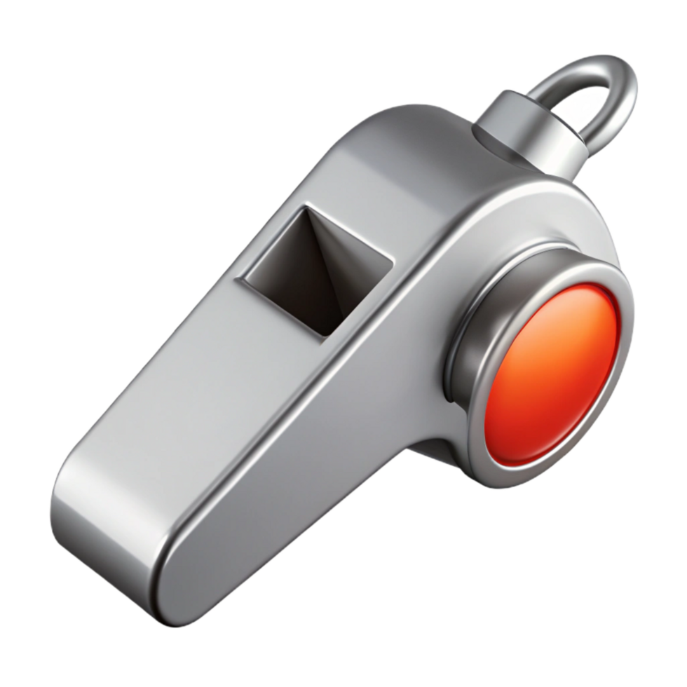 wonderful minimalist Emergency Whistle Silver Finish Transparent Background authentic png