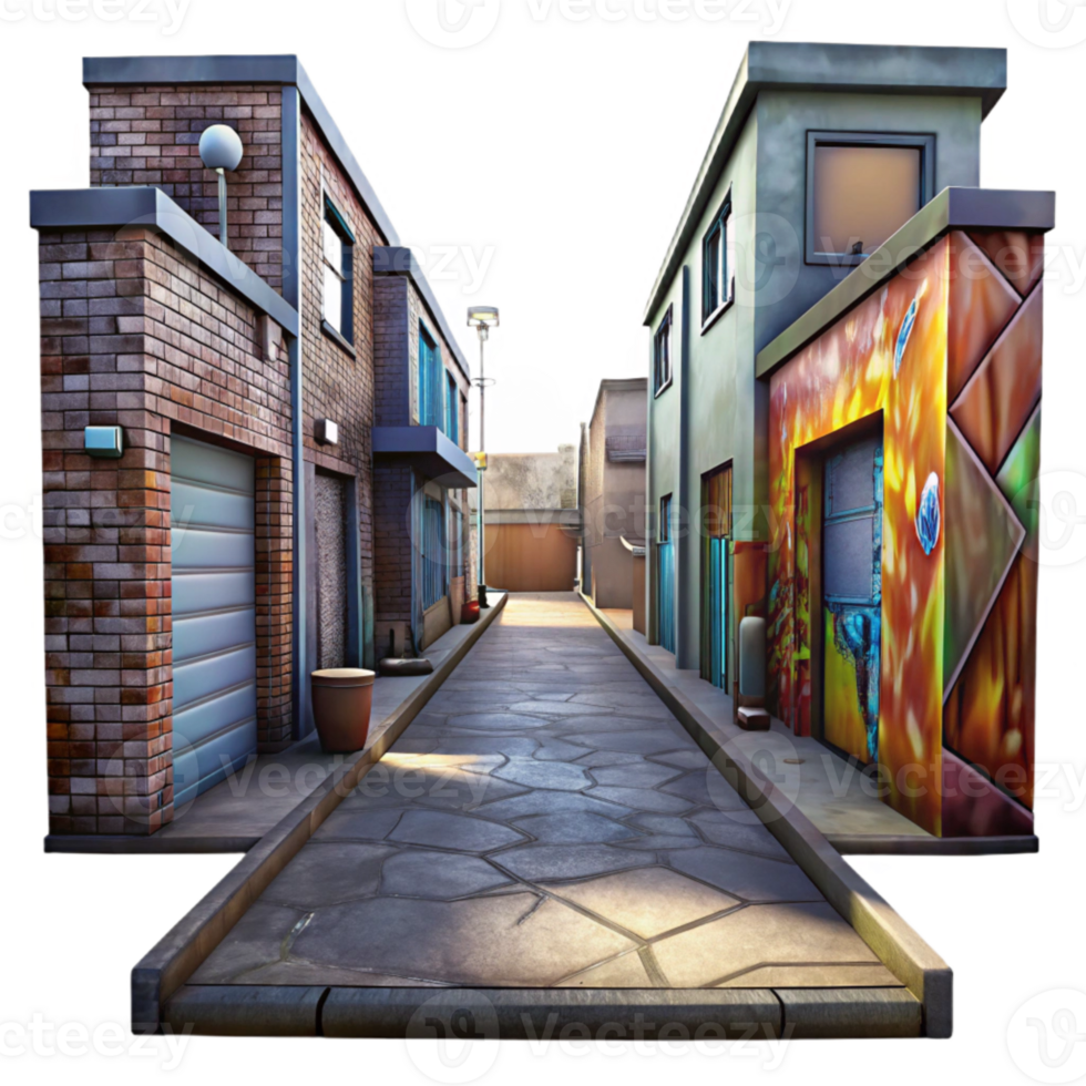 beautiful contemporary Urban Alleyway with Graffiti Art Transparent Background high resolution png