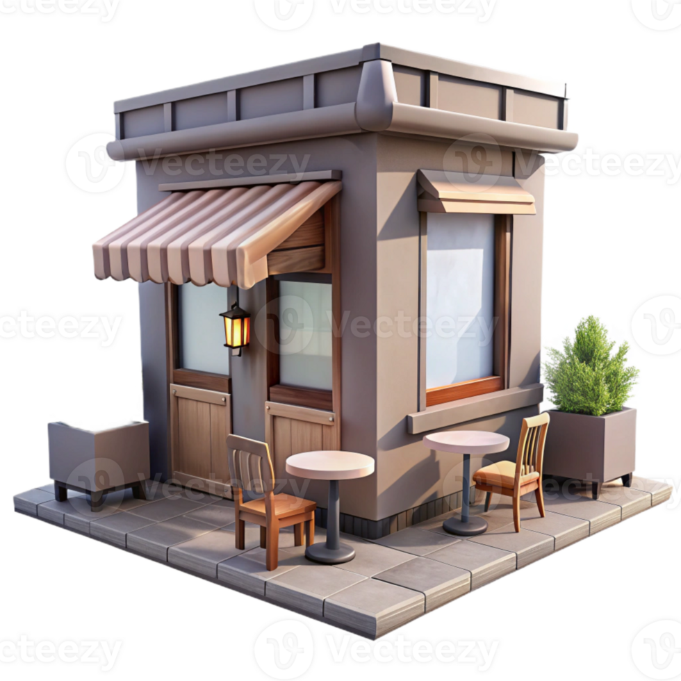 elegant artistic Urban Cafe Exterior with Outdoor Seating Isolated genuine png