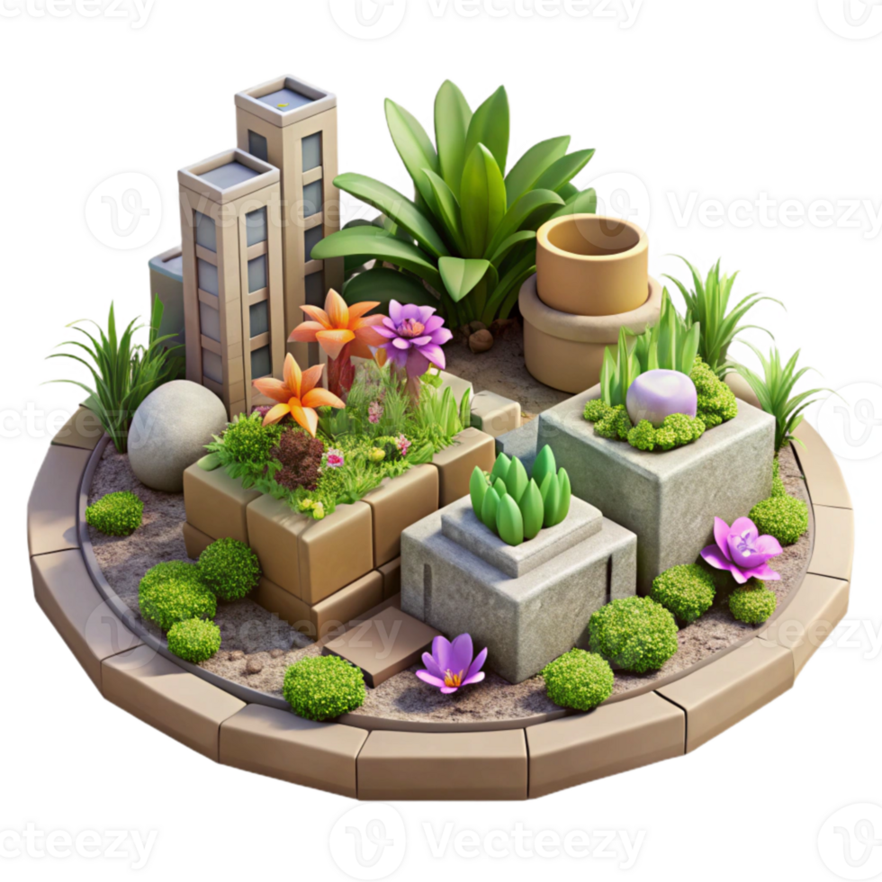 impressive artistic Urban Garden Flowers and Herbs Isolated exclusive png