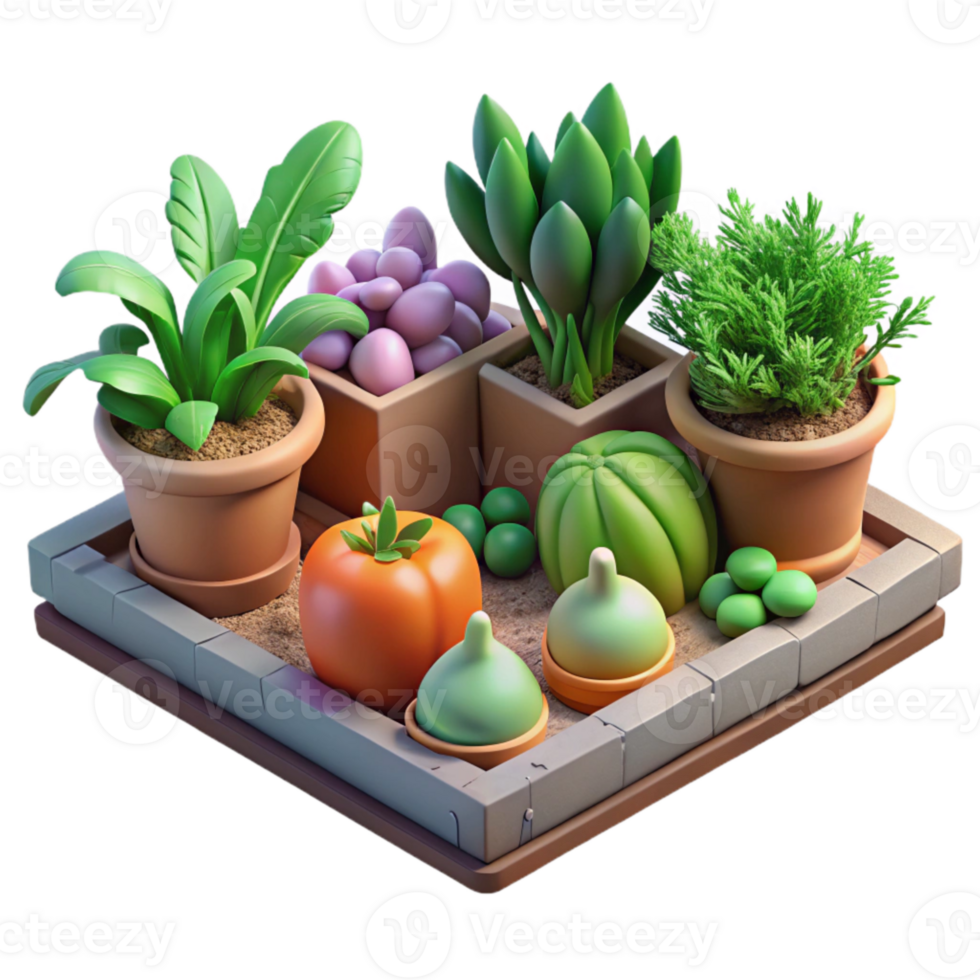 dramatic vintage Urban Garden Herbs and Vegetables Isolated detailed png