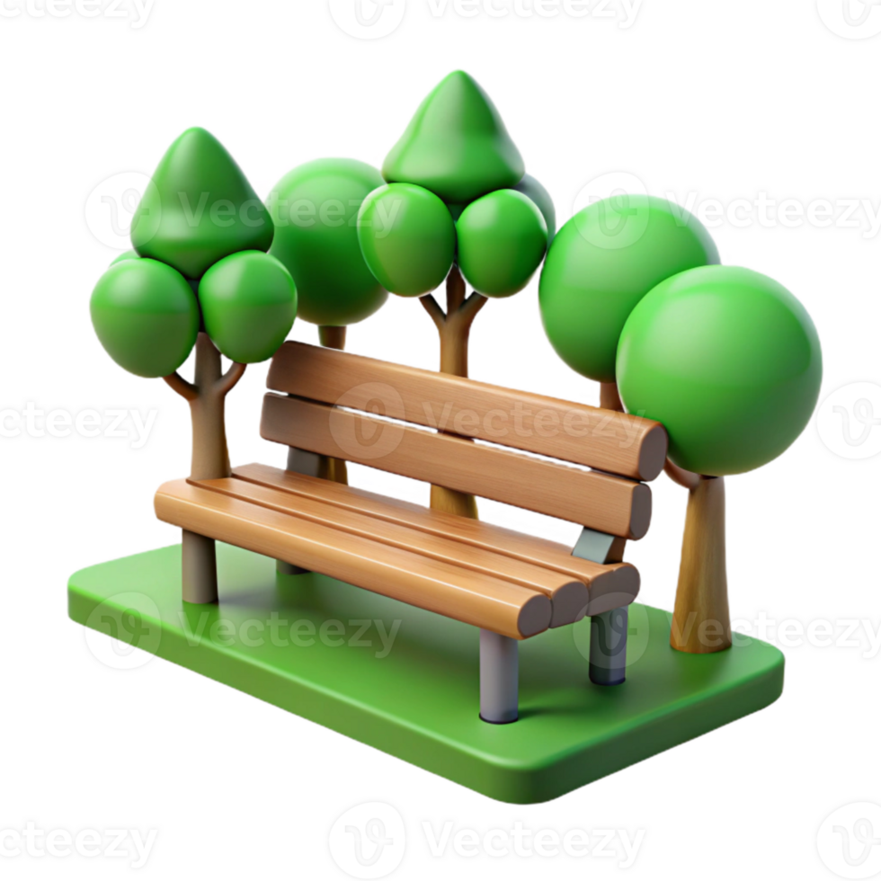 beautiful contemporary Urban Park Bench with Trees Green Background Isolated original png