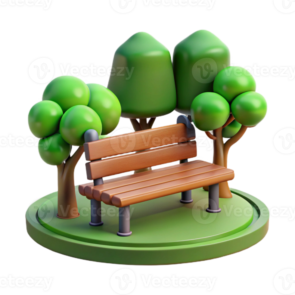dramatic traditional Urban Park Bench with Trees Green Background Isolated professional png